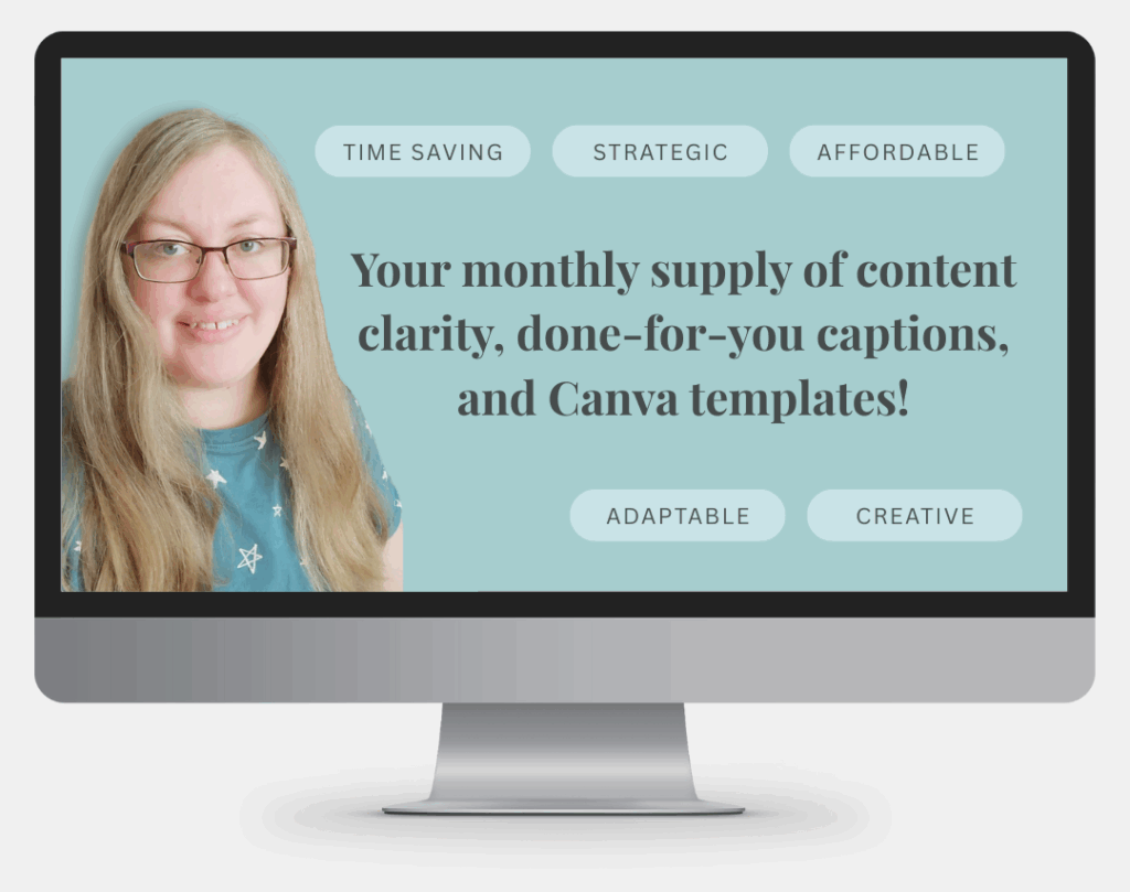 Helen Garfield in computer mock up of The Creatives Desk content membership benefits