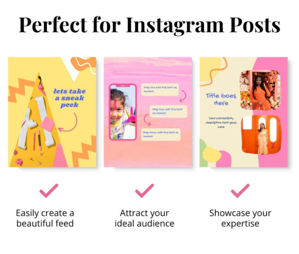 example of three colorful and fun Instagram Canva templates