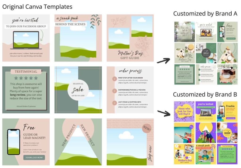 Two examples of edited Canva templates to look different