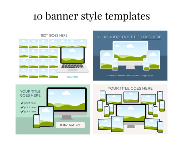 examples of four banners for Digital Product Mockup Templates for Canva