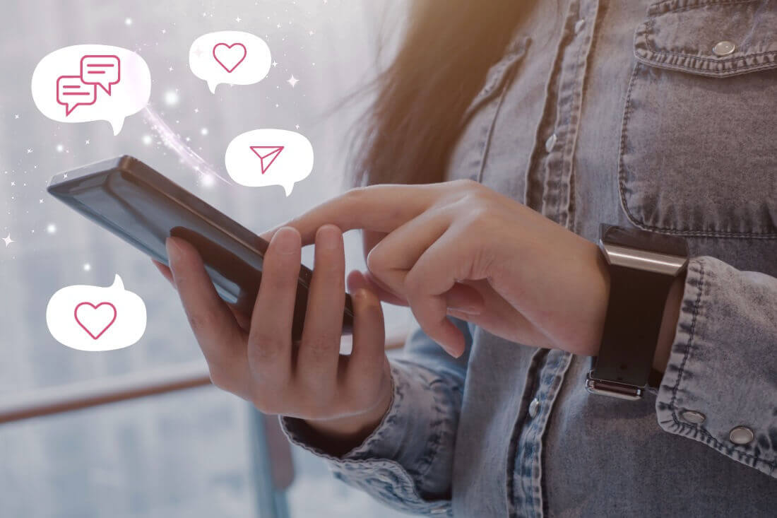 Woman on smartphone engaging with Instagram followers