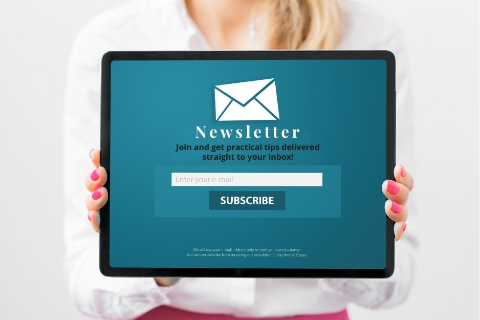 ipad with email newsletter sign up form on screen