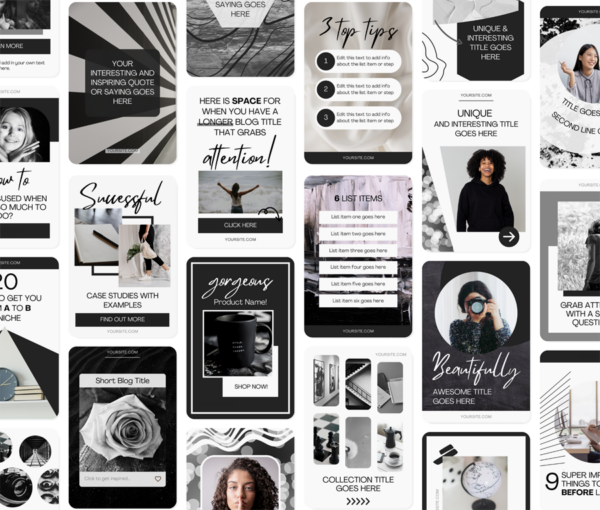 60 Black & White Pinterest Canva Templates