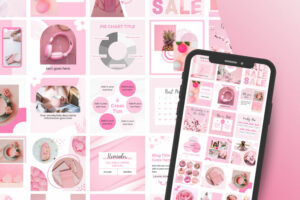 square pink Canva templates and phone mockup