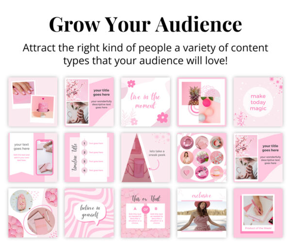 Pink business social media canva templates