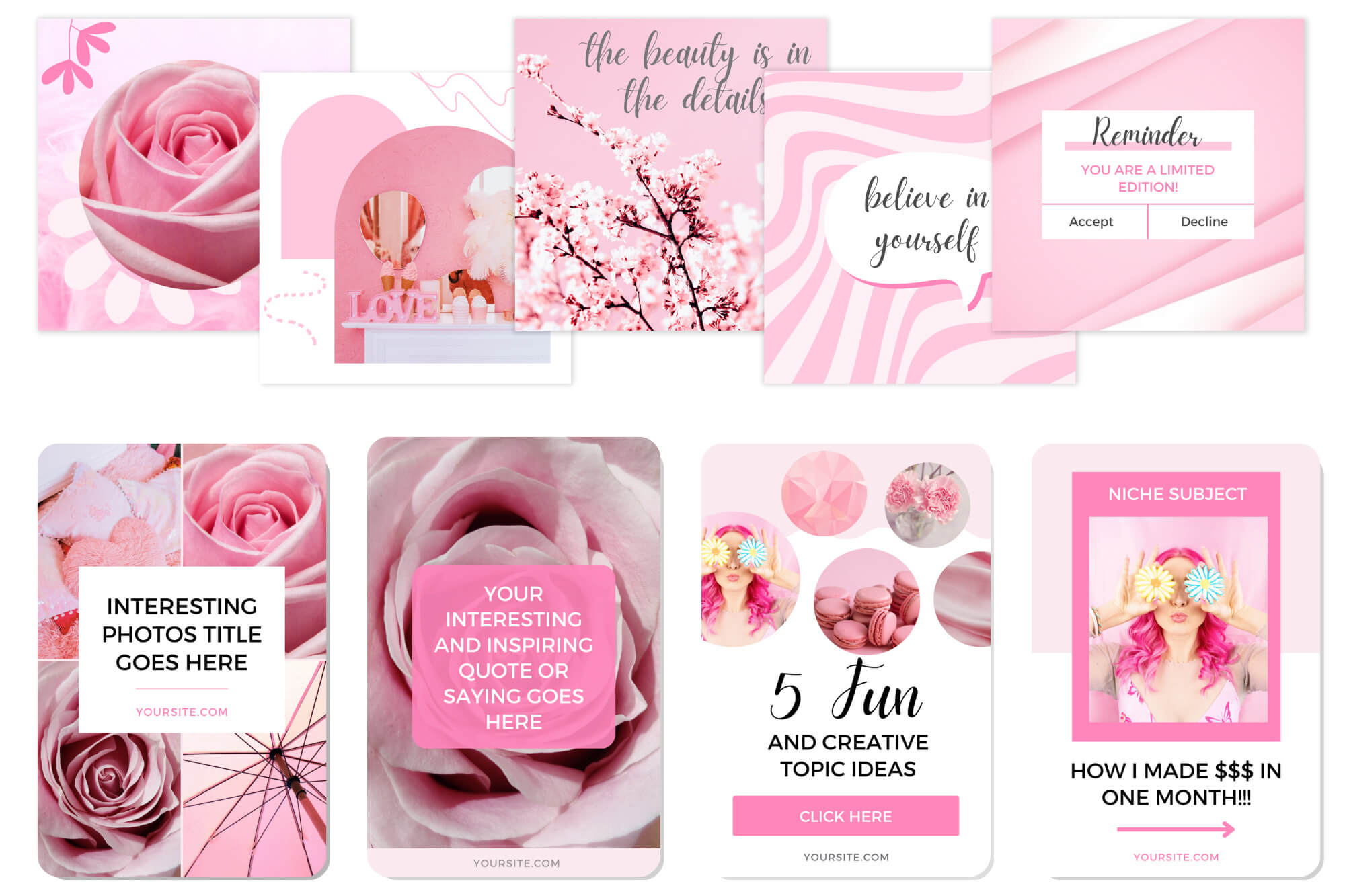 Pink Canva template collection showcase