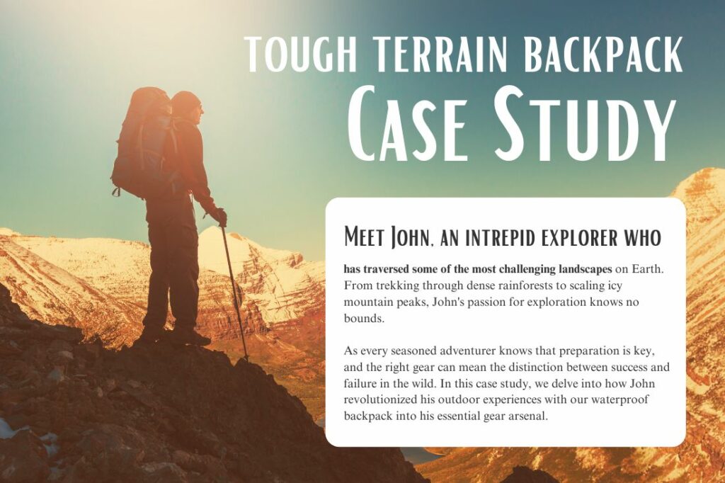 Man hiking in mountains with backpack example product case study image