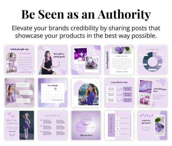 Purple Branded Business Social Media Post Templates for Canva