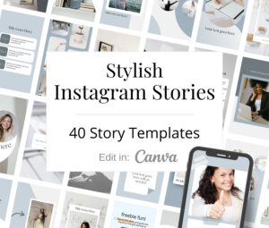 Product title images of the modern and stylish story templates pack for Canva