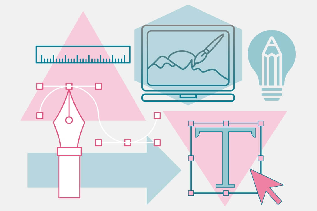graphic of graphic design icons and shapes